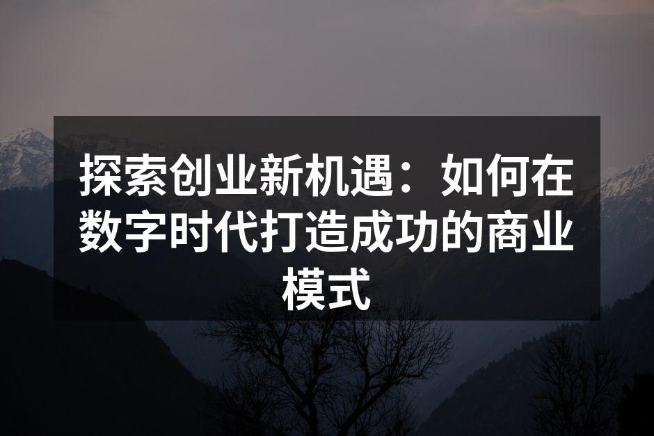 探索创业新机遇：如何在数字时代打造成功的商业模式